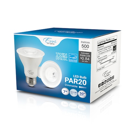 Euri Lighting LED PAR20 50W Dim ES, PK2 EP20-7W6050e-2